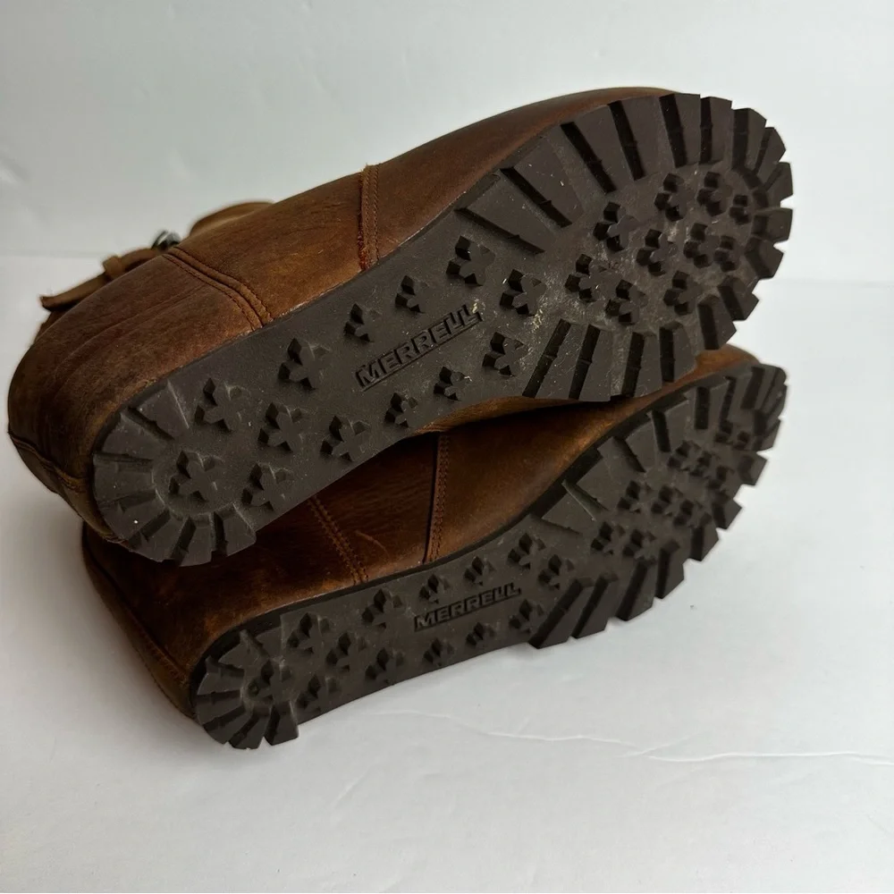 Merrell Cinnamon Smooth Ankle Wedge Booties Women's Size 8.5 EU 39 Shoes Brown